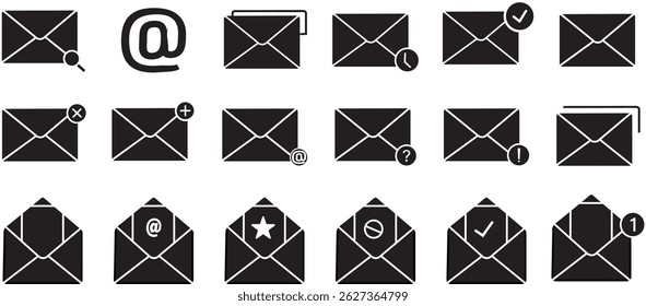 Ícone de email definido. Contendo envio, recebimento . Ícone de correio vetor para ilustração, ícone de sinal de design plano ícone definido para web, ilustração vetorial eps 10,