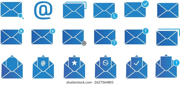 Mail icon set. Containing send, receive . Mail icon vector for illustration, Flat design sign icon set for web, vector illustration eps 10,