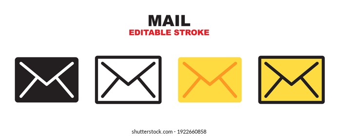 Mail icon set with different styles. Colored vector icons designed in filled, outline, flat, glyph and line colored. Editable stroke style can be used for web, mobile, ui and more.
