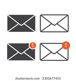 Juego de iconos de correo, correo electrónico, sobre icono plano aislado ilustración vectorial en fondo blanco.
