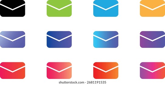 Mail icon set. Email Flat and Gradient icon with transparent background PNG and JPEG and vector. Email envelope icons set in black, green and blue color. Mail symbol collection.