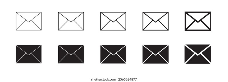 Mail icon set. Email and letters icons. Vector illustration.