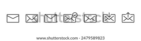 Mail icon set. Email and letters icons. Vector illustration.