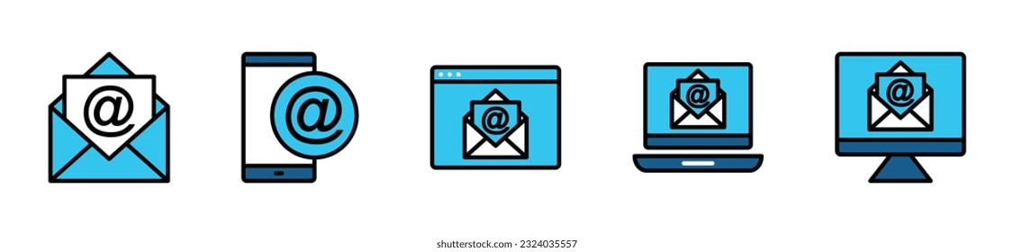 E-Mail-Symbol gesetzt. E-Mail-Marketing-Symbol. E-Mail in Farbe Symbol. Umschlag Symbol auf elektronischen Geräten und Geräten mit bearbeitbarem Strich für Apps und Websites. Vektorgrafik EPS10
