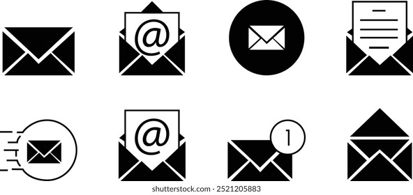 Ícone de email, Email, postar, carta, envelope, newsletter, notificação nova mensagem isolada no fundo transparente. Design plano de contorno de linha, ícones de e-mail adaptados para web, site, aplicativo móvel, UI