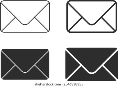 Conjunto de iconos de correo. Signo de correo electrónico. Envía un mensaje de firma. Mensaje recibido. símbolo de icono de sobre.
