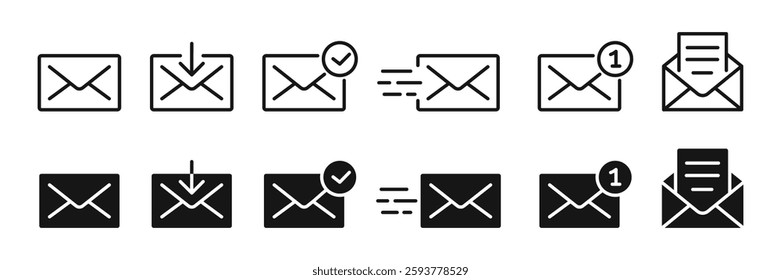 Mail icon set. Email symbol. Mail envelope. Vector illustration.