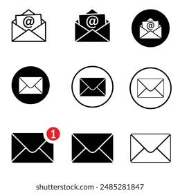  Mail icon set. email icon vector. E-mail icon. Envelope illustration

