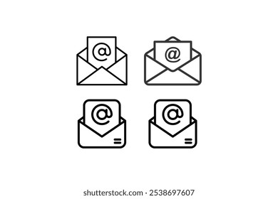 Conjunto de iconos de correo. Vector de iconos de correo electrónico. Icono de correo electrónico. Ilustración de sobre Conjunto de iconos de correo de sobre. Botones de Web de boletín. cerrar Vector de contorno de carta de correo electrónico. pictograma de correo electrónico plano y delgado