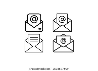 Conjunto de iconos de correo. Vector de iconos de correo electrónico. Icono de correo electrónico. Ilustración de sobre Conjunto de iconos de correo de sobre. Botones de Web de boletín. cerrar Vector de contorno de carta de correo electrónico. pictograma de correo electrónico plano y delgado