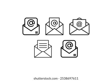 Conjunto de iconos de correo. Vector de iconos de correo electrónico. Icono de correo electrónico. Ilustración de sobre Conjunto de iconos de correo de sobre. Botones de Web de boletín. cerrar Vector de contorno de carta de correo electrónico. pictograma de correo electrónico plano y delgado