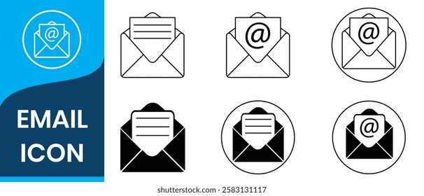 Mail icon set. email icon vector. E-mail icon. Envelope illustration. Black emails vector icon pack