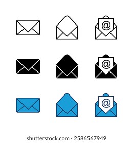 Mail icon set. email icon vector. E-mail icon. Envelope illustration