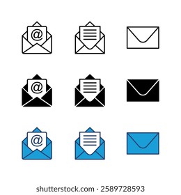 Mail icon set. email icon vector. E-mail icon. Envelope illustration