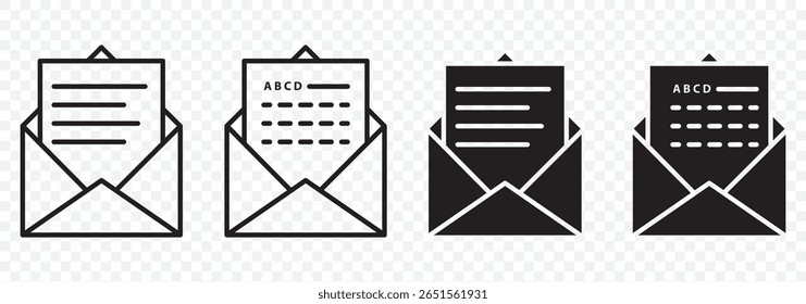 Ícone de email definido. ícone de email vetor. Ícone de email. Ilustração do envelope. Ilustração do vetor do ícone do logotipo do e-mail. Ícones simples de envelope ou email definidos em preenchido no plano de fundo transparente. EPS 10.