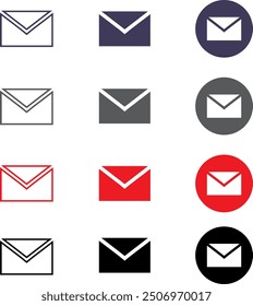 Mail icon set. Envelope, email message. Mail button sign, notification new message icon buttons