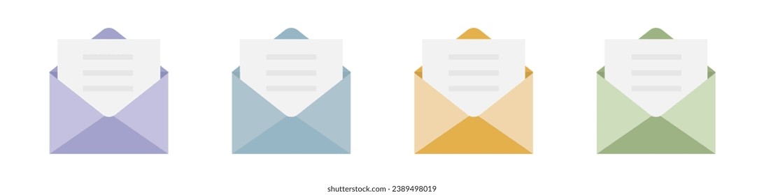 Mail icon set. Envelope post letter. Vector illustration.