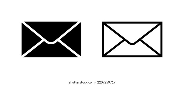 Icono de correo establecido en estilo plano. Firma de correo electrónico. Símbolos de correo electrónico aislados en fondo blanco. Simple icono de sobre abstracto en negro. Ilustración vectorial para diseño de sitios web, logotipo, aplicación móvil, interfaz de usuario.