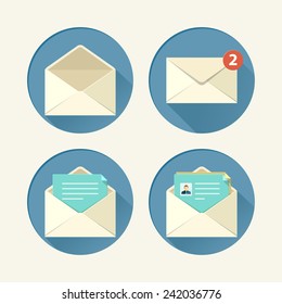 Mail icon set in flat style. Vector illustration