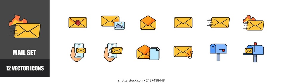 Mail icon set. Flat style. Vector icons