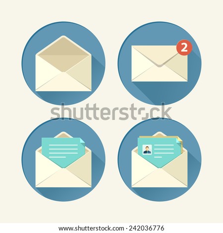 Mail icon set in flat style. Vector illustration