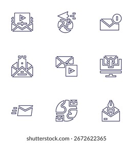 Ícone de email definido. Estilo da linha. Traço editável. conectividade, expresso, correio, e-mail, novo e-mail, marketing por e-mail, enviar e-mail.