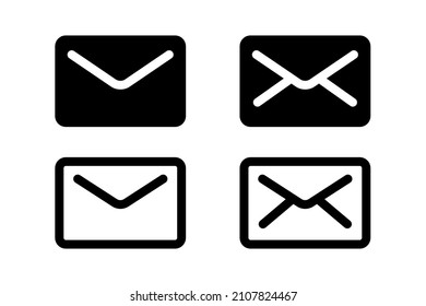 Mail icon set. Outline envelope. Email symbol. Glyph message. Contact vector. Letter sign