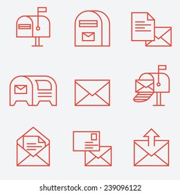 Mail Icon Set, Thin Line Style, Flat Design