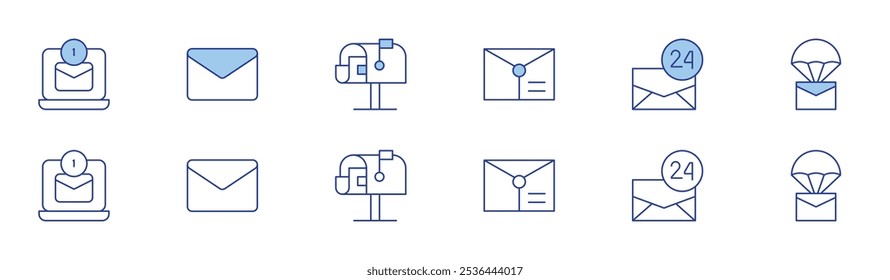 Mail icon set in two styles, Duotone and Thin Line style. Editable stroke. email, postbox, letter, mail.