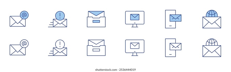 Ícone de email definido em dois estilos, Duotônico e Linha fina. Traço editável. e-mail, e-mail, e-mails.