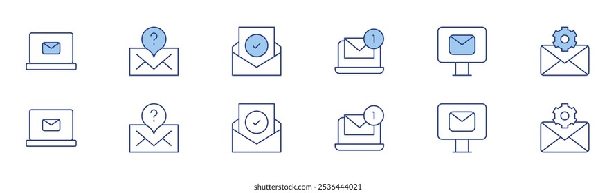 Mail icon set in two styles, Duotone and Thin Line style. Editable stroke. email, mail, success.