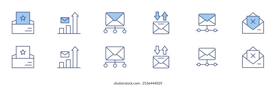 Mail icon set in two styles, Duotone and Thin Line style. Editable stroke. email, newsletter, rejection, stats, web mail.