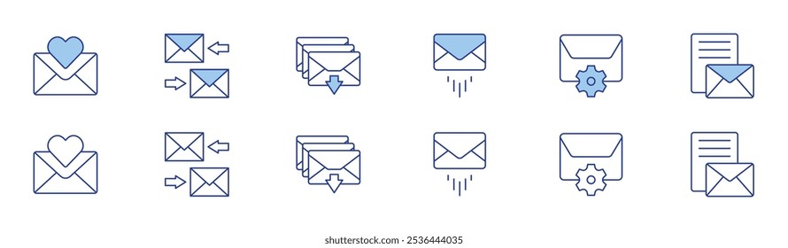 Ícone de email definido em dois estilos, Duotônico e Linha fina. Traço editável. e-mail, e-mails, caixa de entrada, carta, e-mail.