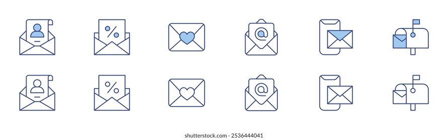 Mail icon set in two styles, Duotone and Thin Line style. Editable stroke. email, envelope, mail, mailbox.