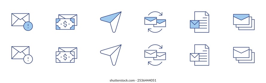 Mail icon set in two styles, Duotone and Thin Line style. Editable stroke. correspondence, email, notification, salary, send.