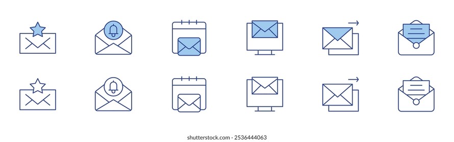 Mail icon set in two styles, Duotone and Thin Line style. Editable stroke. email, email marketing, message, letter, mail.