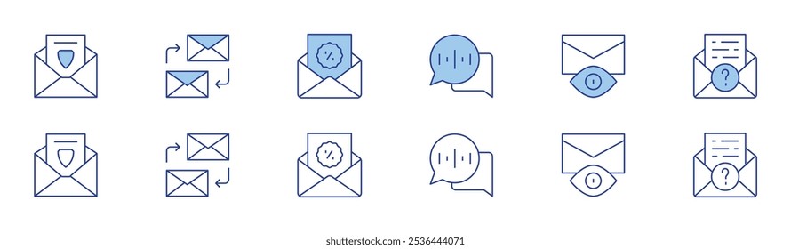 Mail icon set in two styles, Duotone and Thin Line style. Editable stroke. audio message, email, mail.