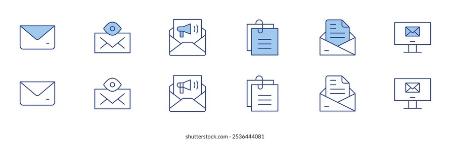 Mail icon set in two styles, Duotone and Thin Line style. Editable stroke. attachment, email, mail, message.