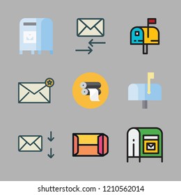 mail icon set. vector set about paper roll, email, mailing and mailbox icons set.