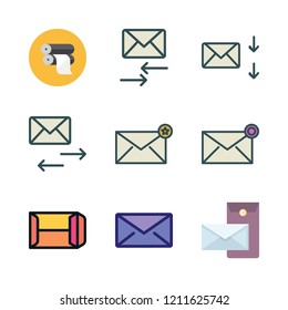 mail icon set. vector set about mailing, paper roll, envelope and postal icons set.