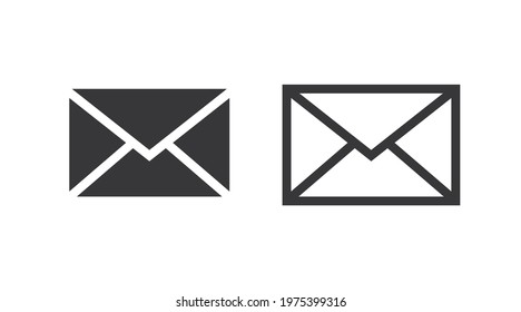 Mail Icon Set. Vector black and white flat illustration of envelopes