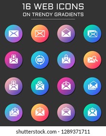 mail icon set. mail web icons on round trendy gradients