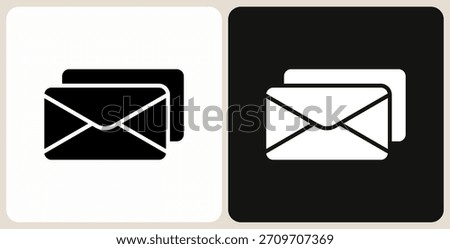 Mail icon in simple glyph style, shown in black on white and white on dark.