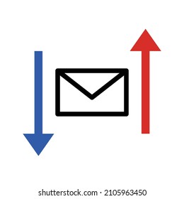 Mail icon and upload and download arrow icons. Vector.
