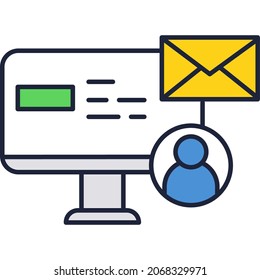 E-Mail-Symbol Vektor-E-Mail-Buchstaben Symbol auf PC-Bildschirm. Web-Newsletter senden und Adresse Nachricht Post. Postanschrift-Website für Kontakt. Spam-Umschlag. Postdienst