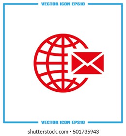 Mail icon vector EPS 10, abstract sign envelope and globe flat design,  illustration modern isolated badge for website or app - stock info graphics