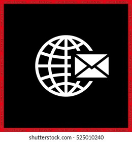 Mail icon vector EPS 10, abstract sign envelope and globe flat design,  illustration modern isolated badge for website or app - stock info graphics