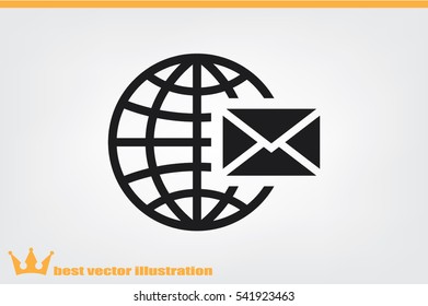 Mail icon vector EPS 10, abstract sign envelope and globe flat design,  illustration modern isolated badge for website or app - stock info graphics
