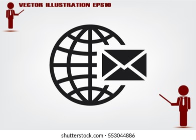 Mail icon vector EPS 10, abstract sign envelope and globe flat design,  illustration modern isolated badge for website or app - stock info graphics 