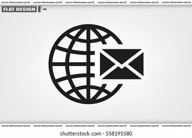Mail icon vector EPS 10, abstract sign envelope and globe flat design,  illustration modern isolated badge for website or app - stock info graphics